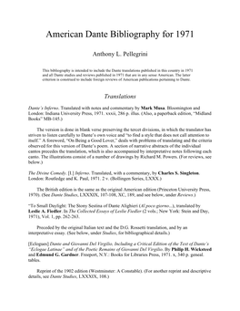 American Dante Bibliography for 1971.Pdf