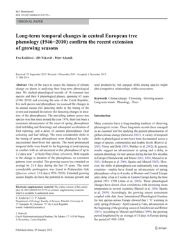 Long-Term Temporal Changes in Central European Tree Phenology (1946−2010) Confirm the Recent Extension of Growing Seasons