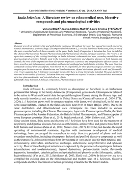 Inula Helenium: a Literature Review on Ethnomedical Uses, Bioactive Compounds and Pharmacological Activities