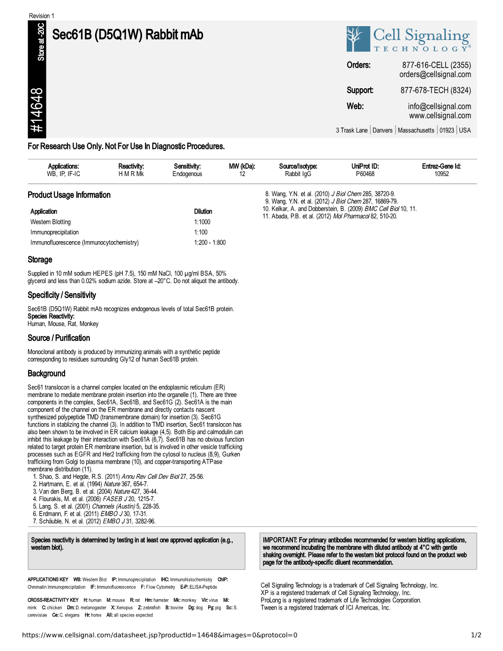 14648 Sec61b (D5Q1W) Rabbit Mab