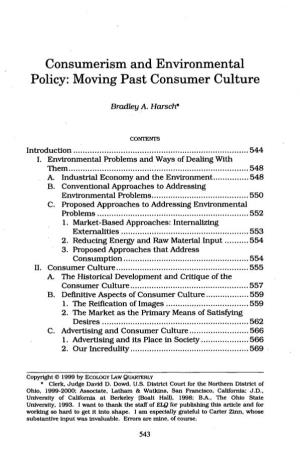 Consumerism and Environmental Policy: Moving Past Consumer Culture