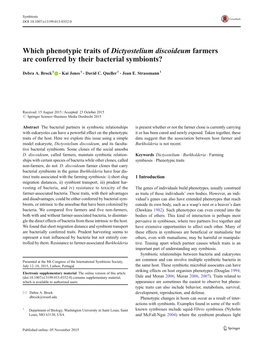 Which Phenotypic Traits of Dictyostelium Discoideum Farmers Are Conferred by Their Bacterial Symbionts?
