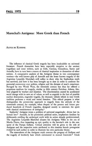 FALL 1975 19 Marechafs Antígona: More Greek Than French