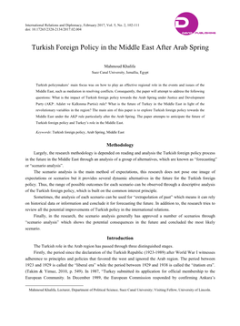 Turkish Foreign Policy in the Middle East After Arab Spring