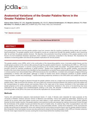 Anatomical Variations of the Greater Palatine Nerve in the Greater Palatine Canal