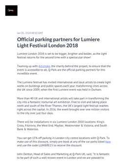 Official Parking Partners for Lumiere Light Festival London 2018