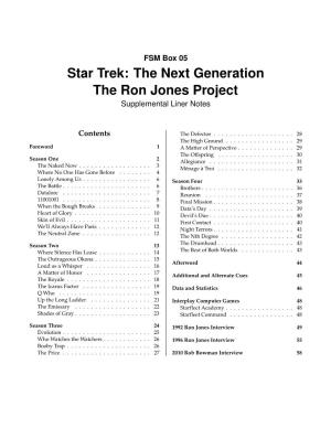Star Trek: the Next Generation the Ron Jones Project Supplemental Liner Notes
