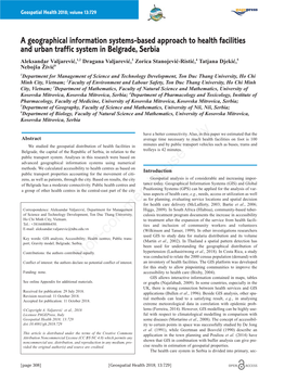 A Geographical Information Systems-Based Approach to Health Facilities and Urban Traffic System in Belgrade, Serbia