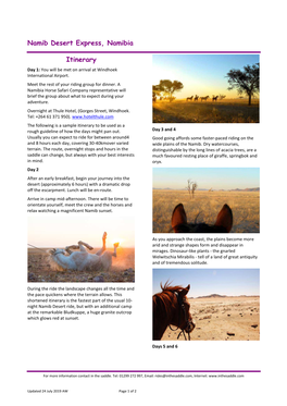 Namib Desert Express, Namibia Itinerary