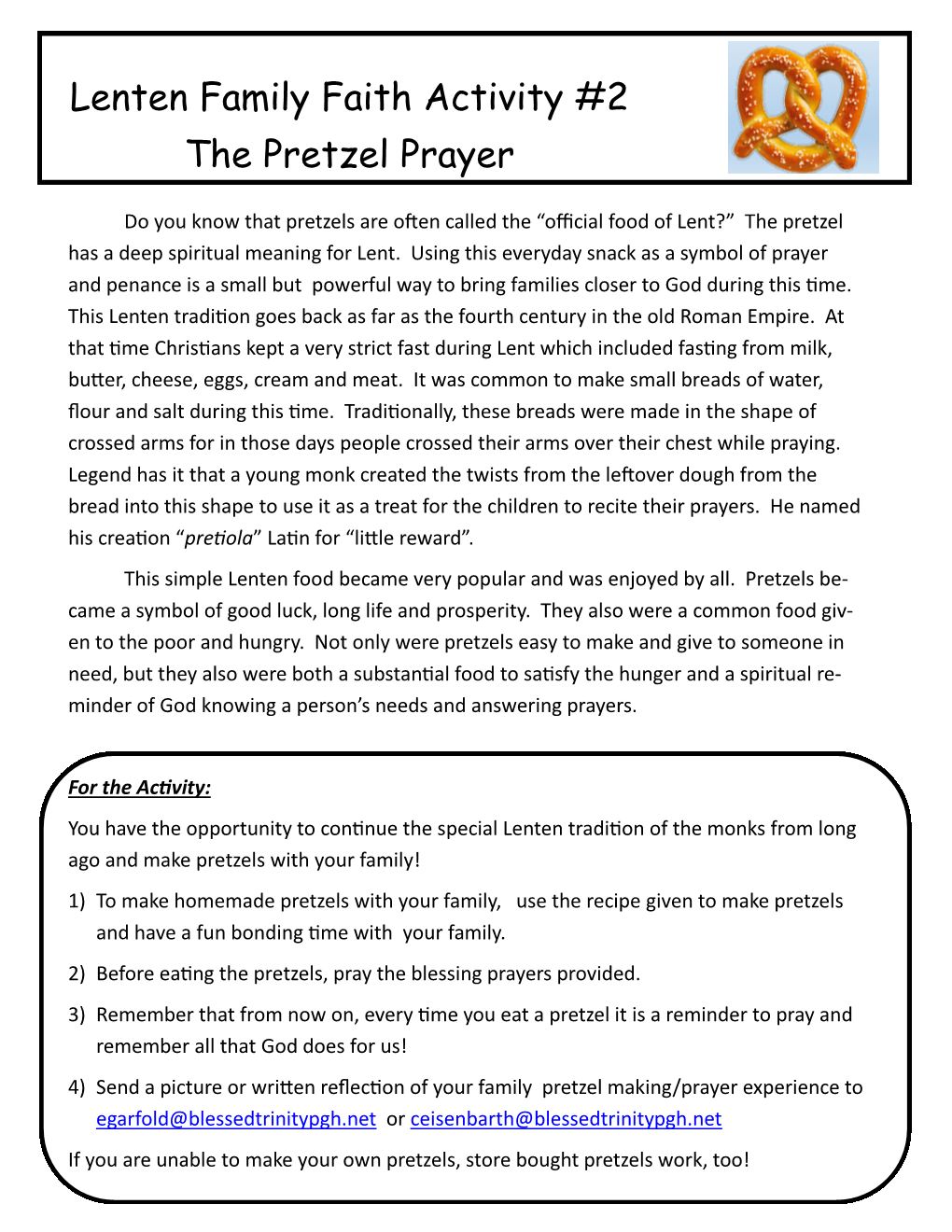 Lenten Family Faith Activity #2 the Pretzel Prayer