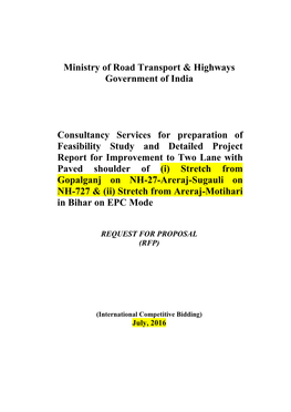 Ministry of Road Transport & Highways Government of India Consultancy Services for Preparation of Feasibility Study and Deta
