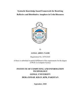 Syntactic Knowledge Based Framework for Resolving Reflexive and Distributive Anaphors in Urdu Discourse