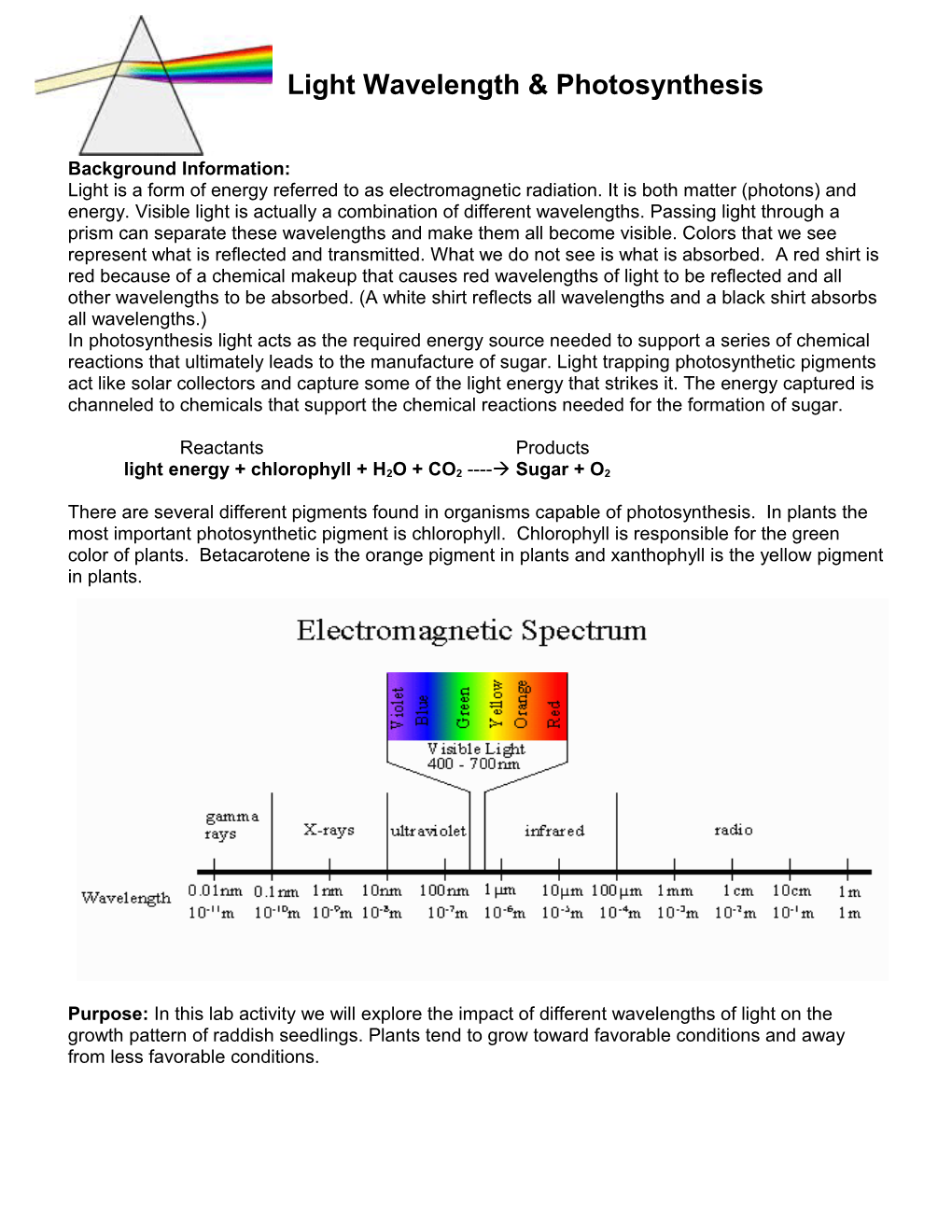 Light Wavelength & Photosynthesis