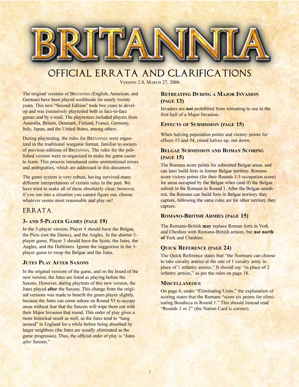 Official Errata and Clarifications