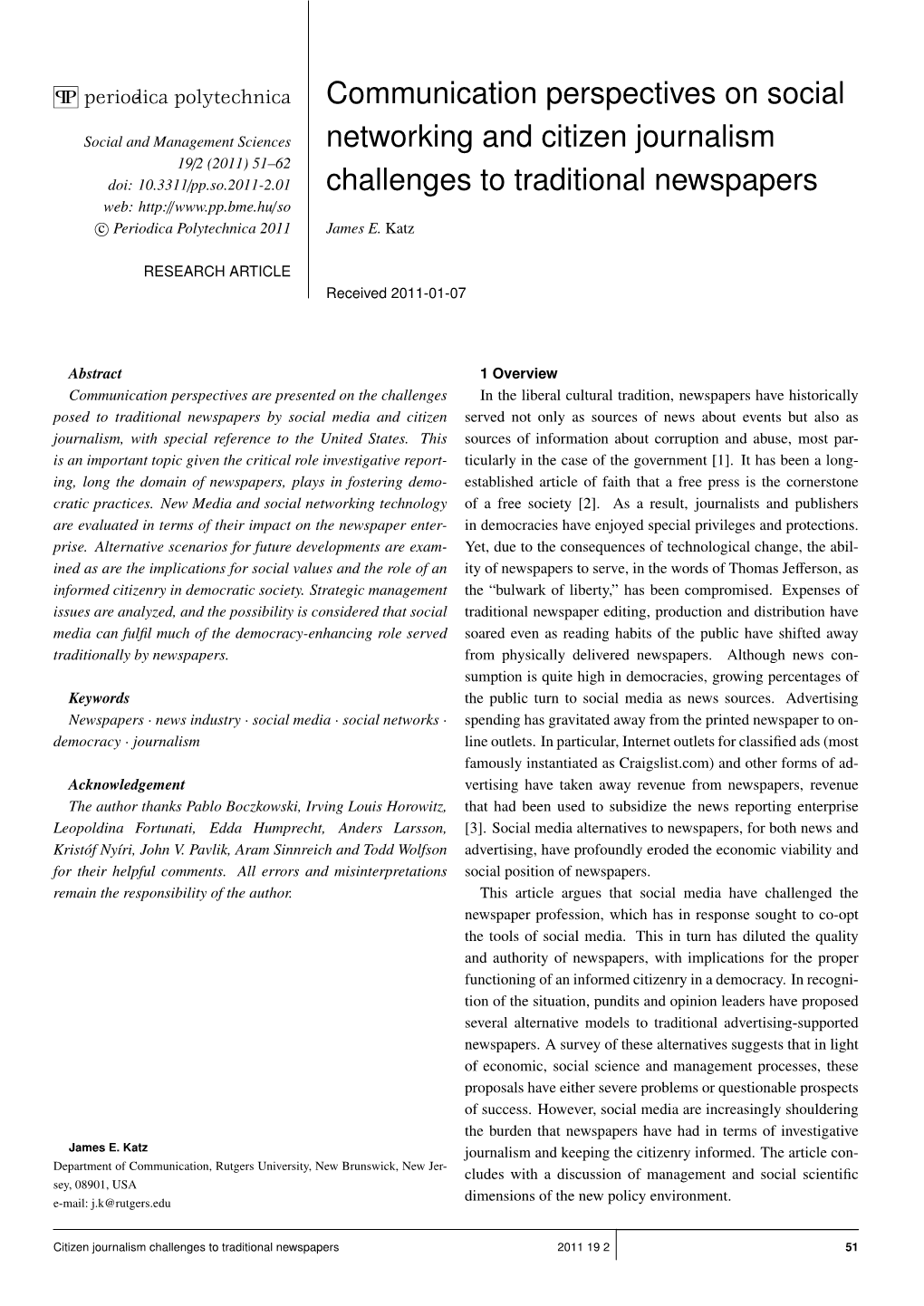 Communication Perspectives on Social Networking and Citizen