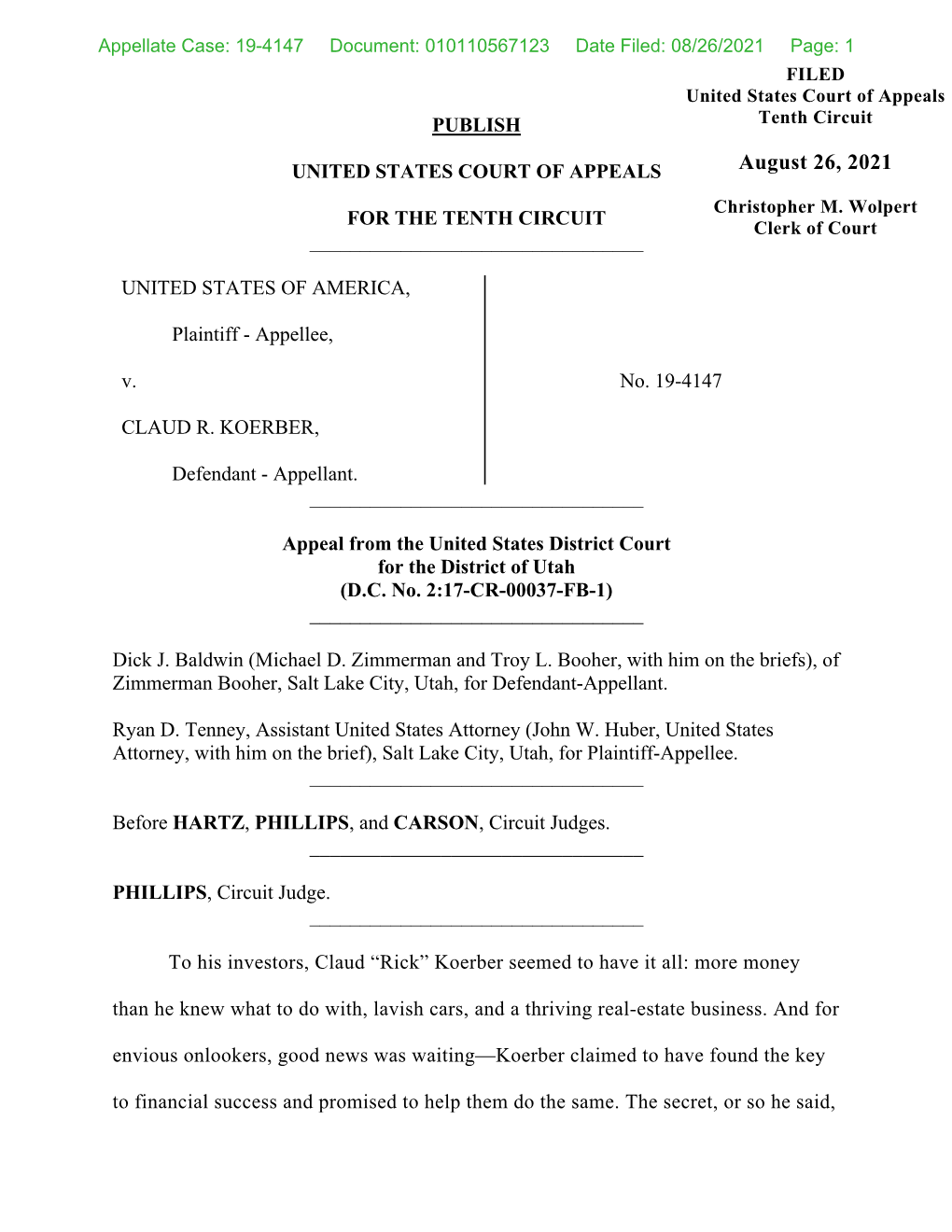 19-4147 Document: 010110567123 Date Filed: 08/26/2021 Page: 1 FILED United States Court of Appeals PUBLISH Tenth Circuit