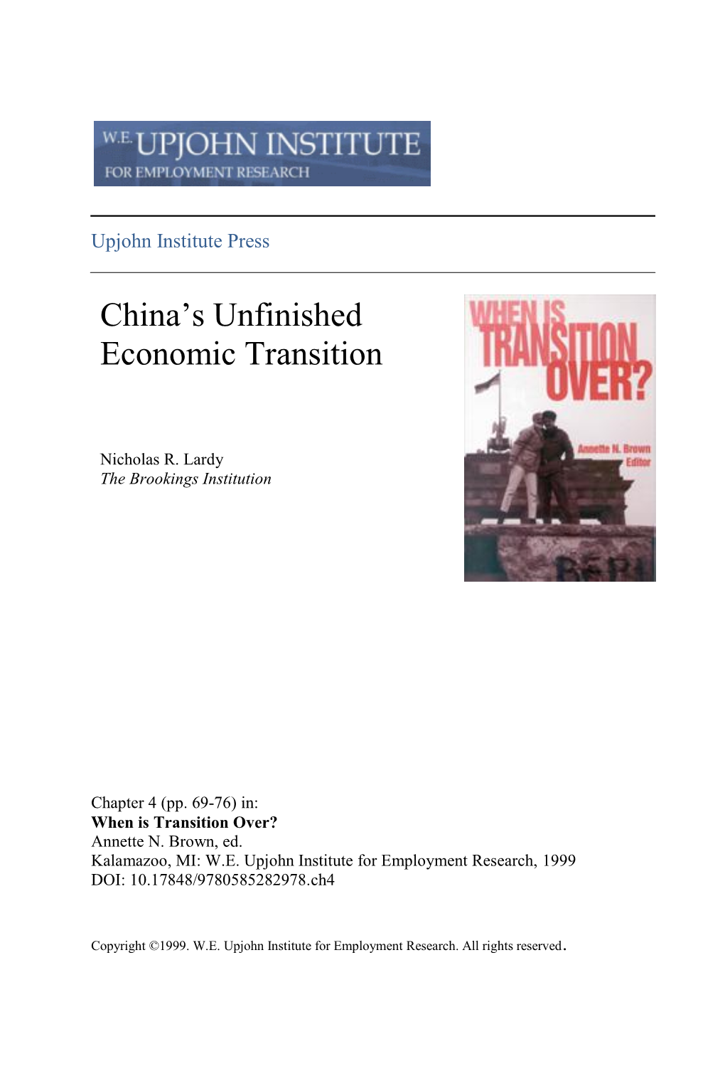 China's Unfinished Economic Transition