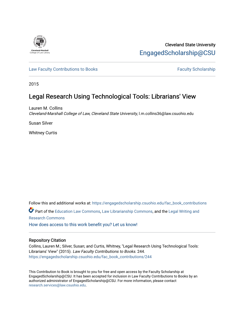 Legal Research Using Technological Tools: Librarians' View