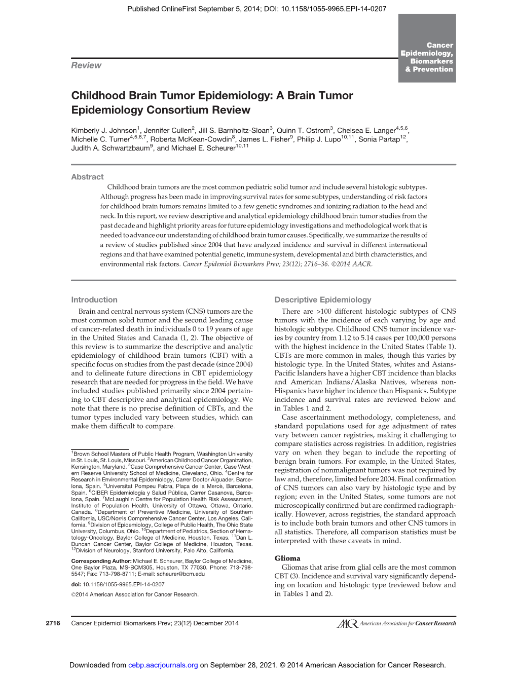 A Brain Tumor Epidemiology Consortium Review