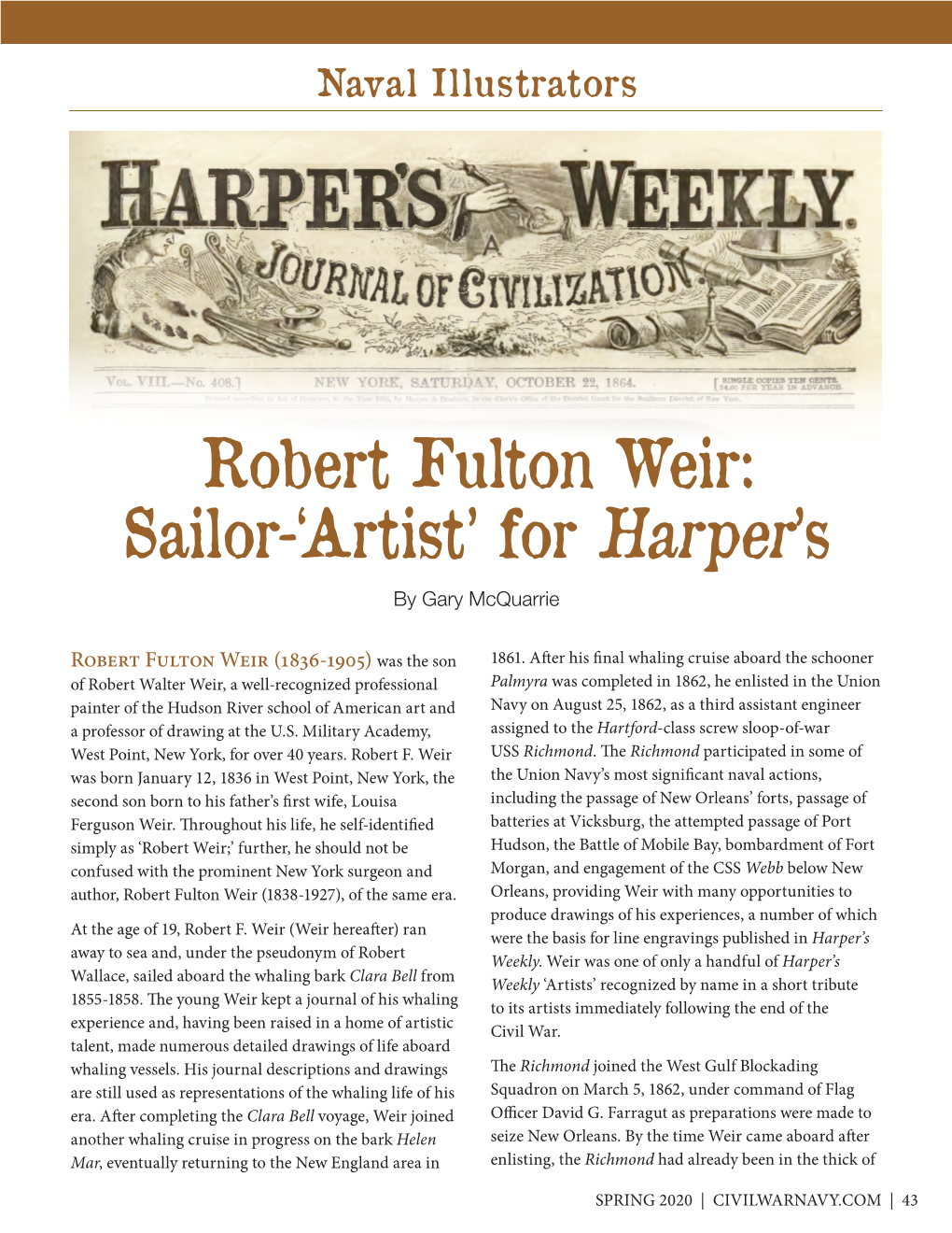 Robert Fulton Weir: Sailor-‘Artist’ for Harper’S by Gary Mcquarrie