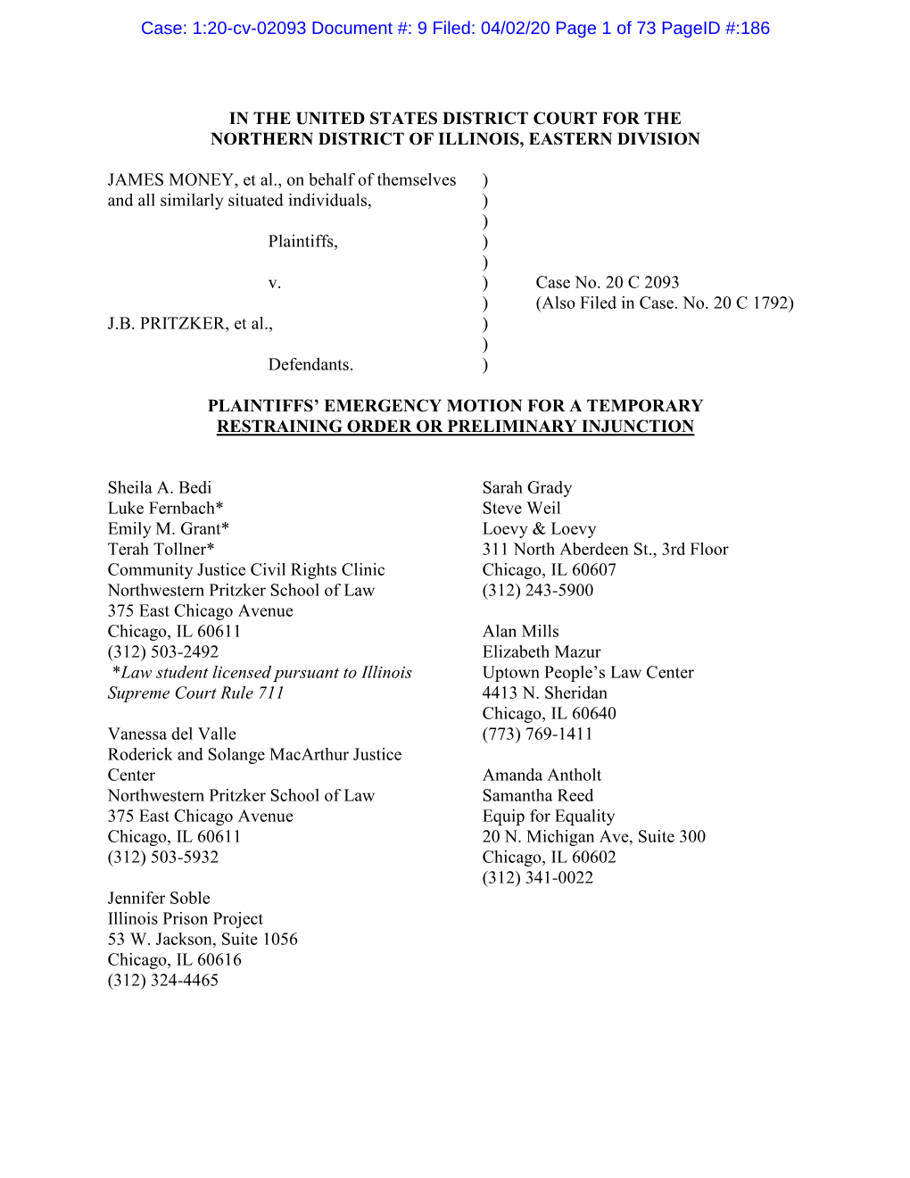 Money V. Pritzker Preliminary Injunction