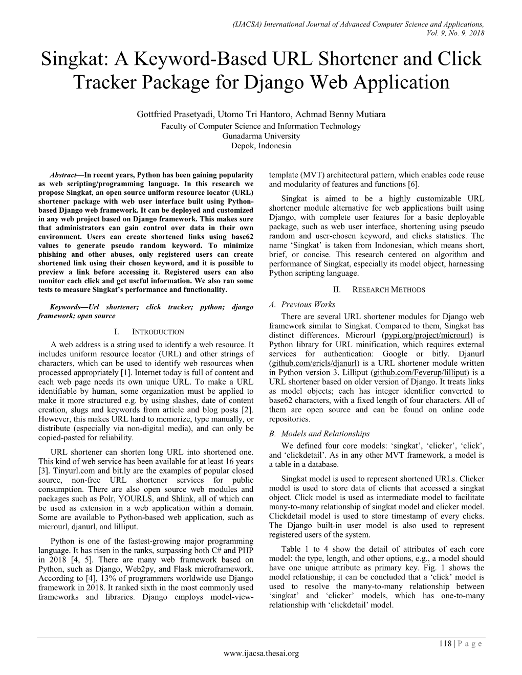 Singkat: a Keyword-Based URL Shortener and Click Tracker Package for Django Web Application