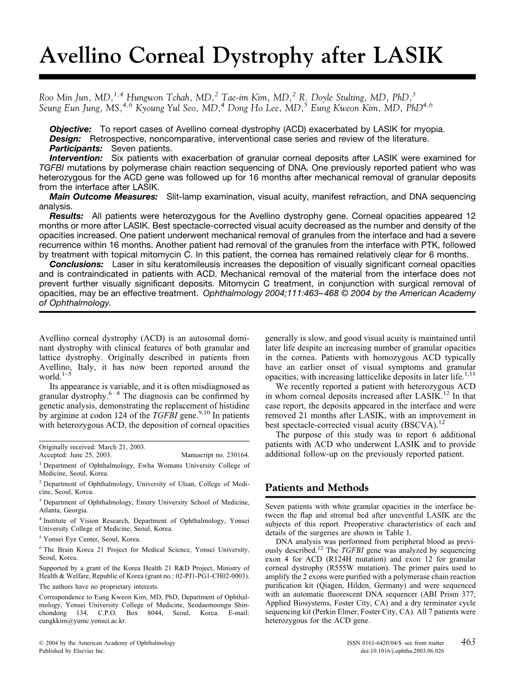 Avellino Corneal Dystrophy After LASIK