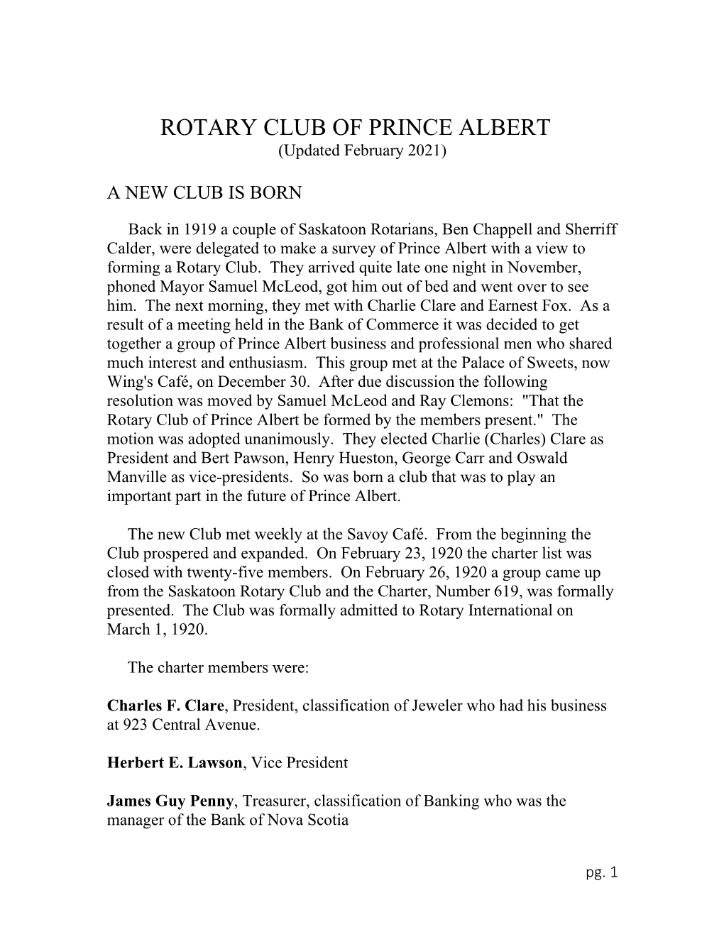 ROTARY CLUB of PRINCE ALBERT (Updated February 2021)