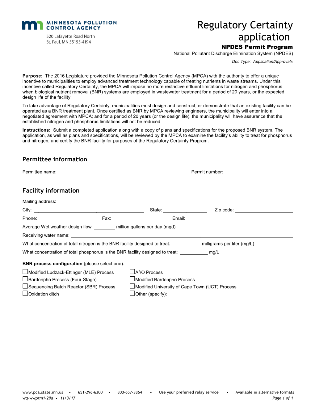 Regulatory Certainty Application