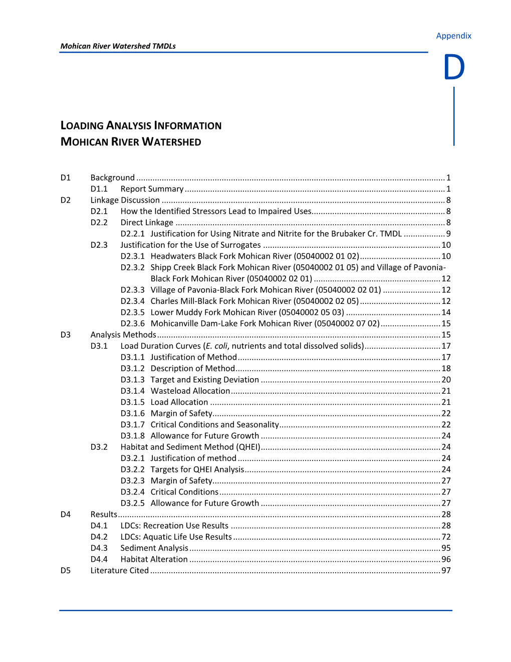 Loading Analysis Information Mohican River Watershed