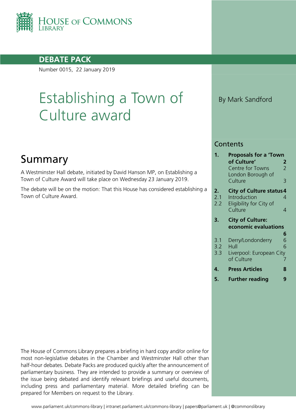 Establishing a Town of Culture Award