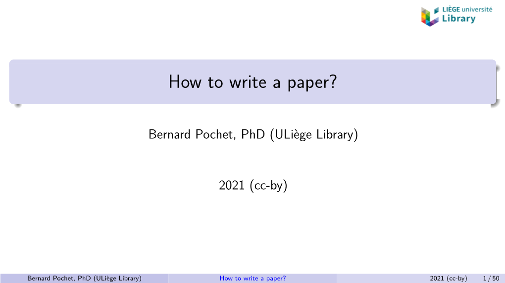 How to Write a Paper?