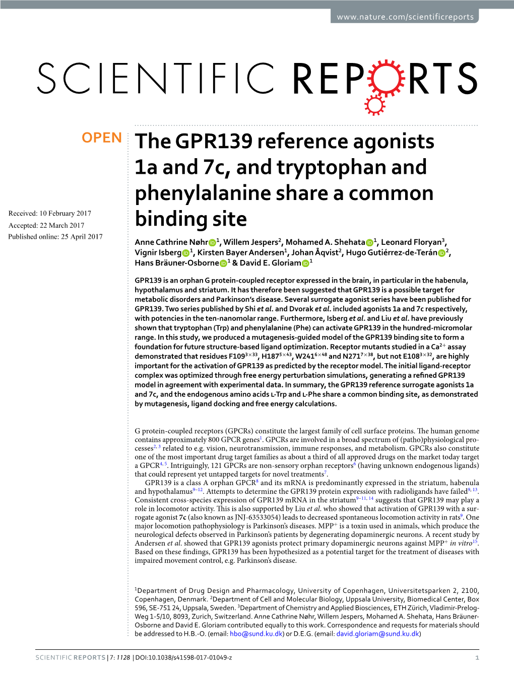The GPR139 Reference Agonists 1A and 7C, and Tryptophan And