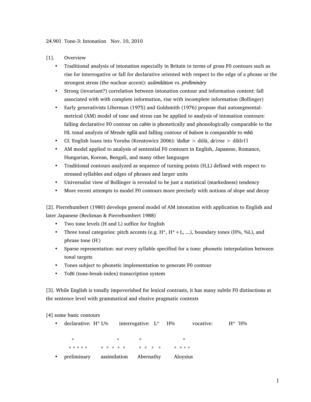 24.901 Lecture 17: Tone III: Intonation and Phrasing