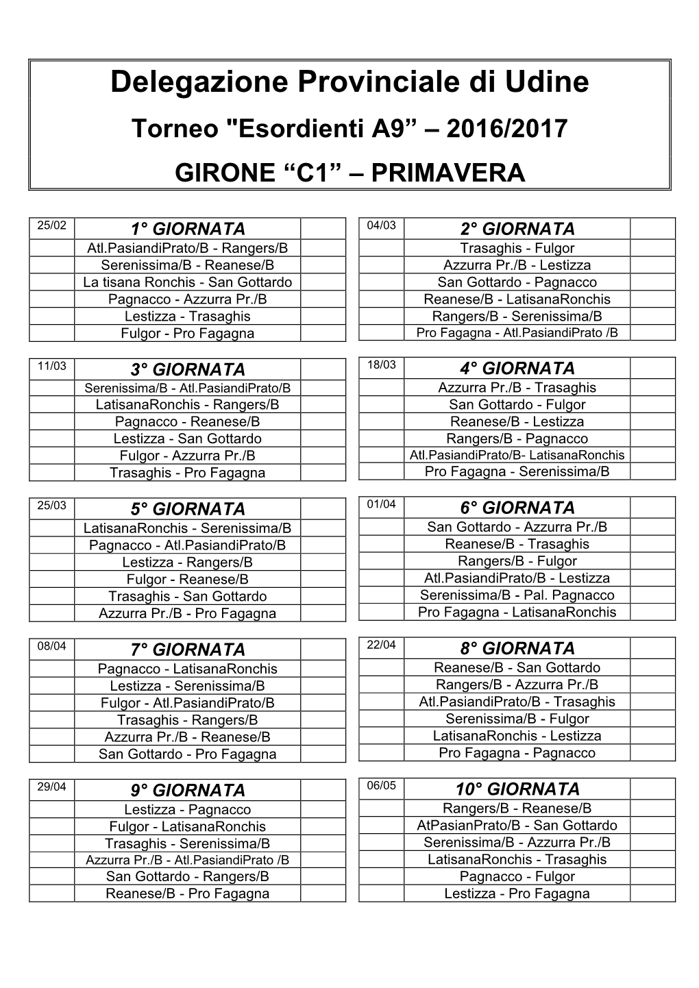 Delegazione Provinciale Di Udine Torneo 