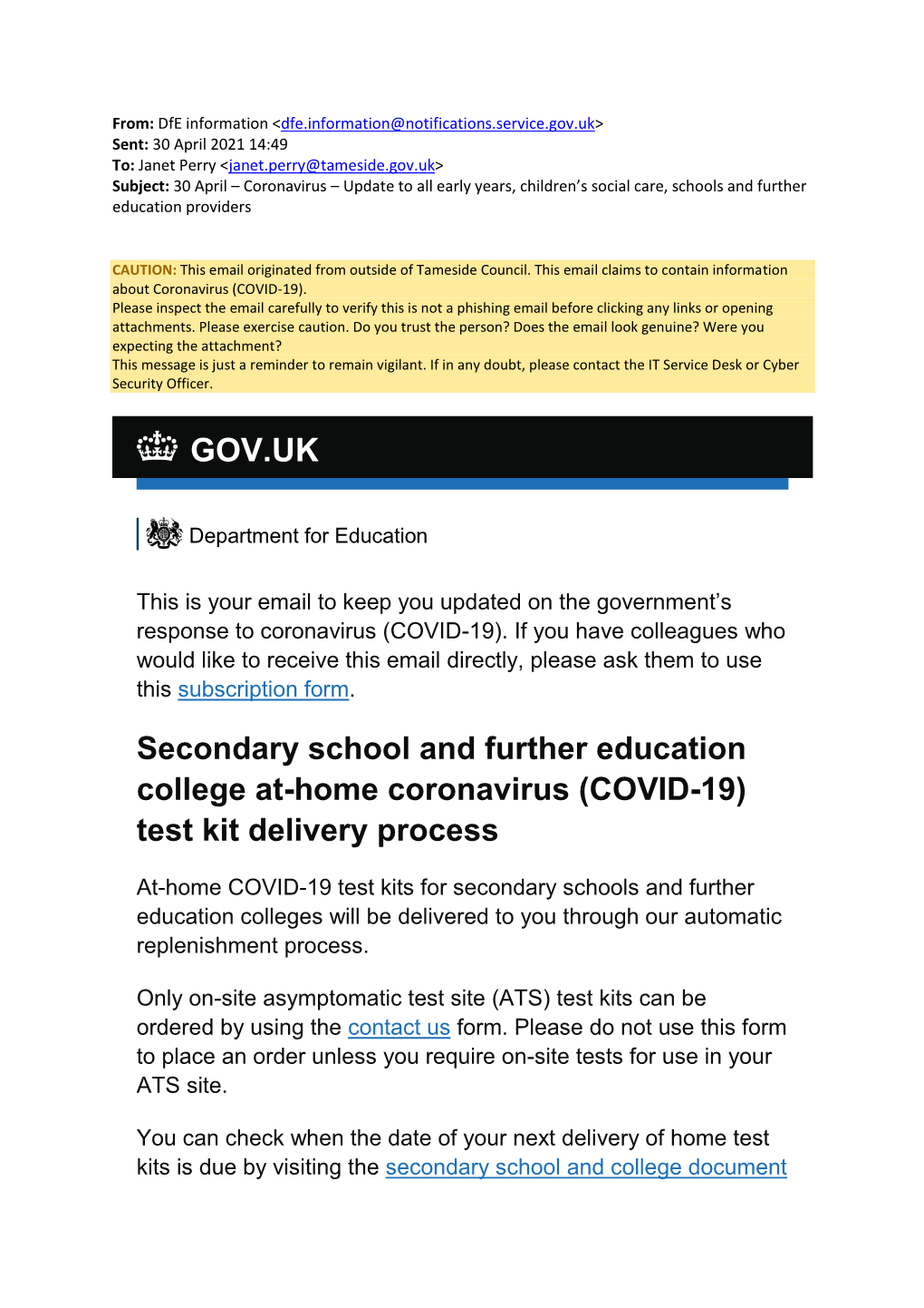Department for Education COVID-19 Helpline