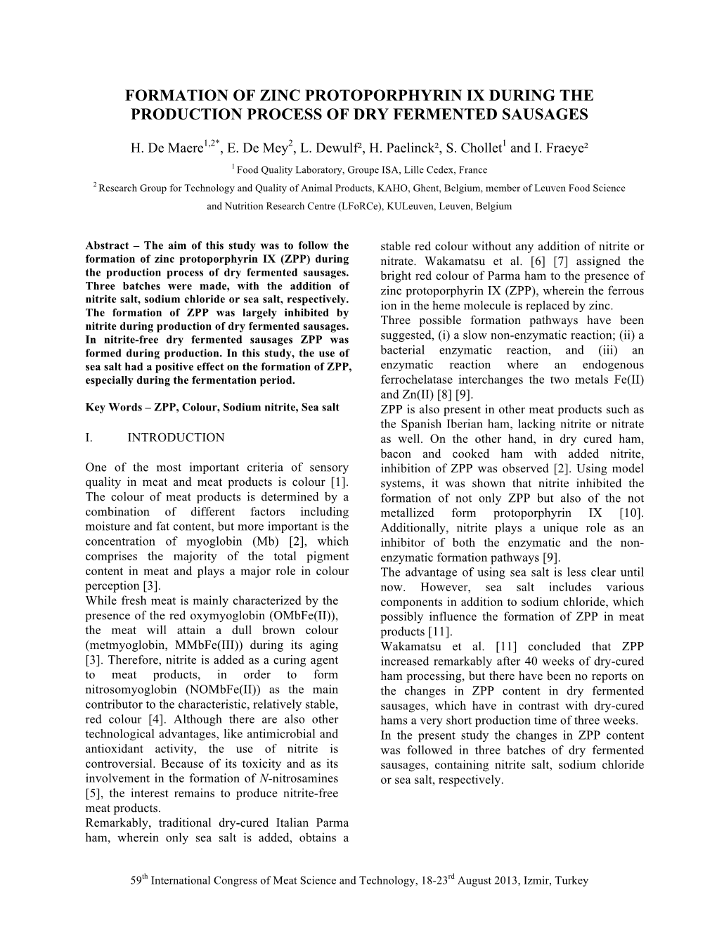 Formation of Zinc Protoporphyrin Ix During the Production Process of Dry Fermented Sausages