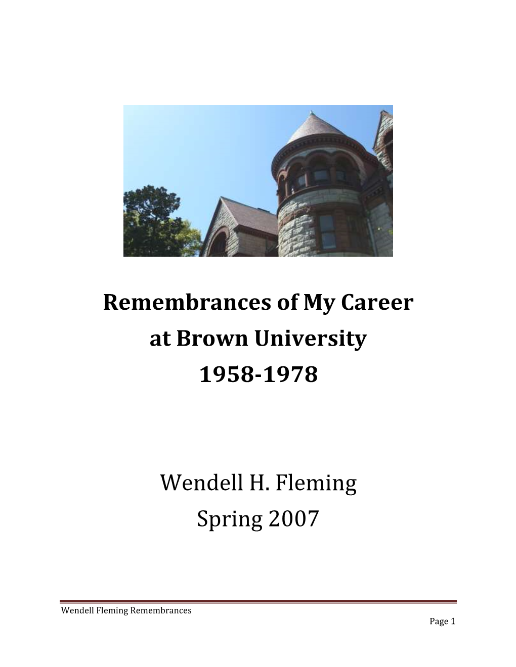 Remembrances of My Career at Brown University 1958-1978