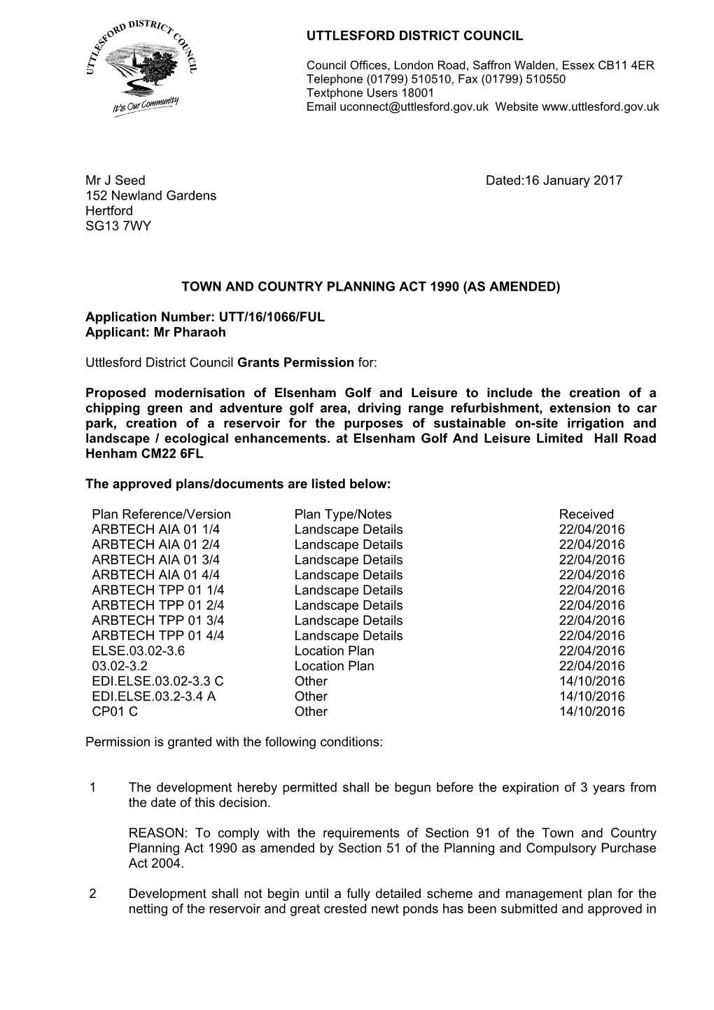 Uttlesford District Council Town and Country Planning