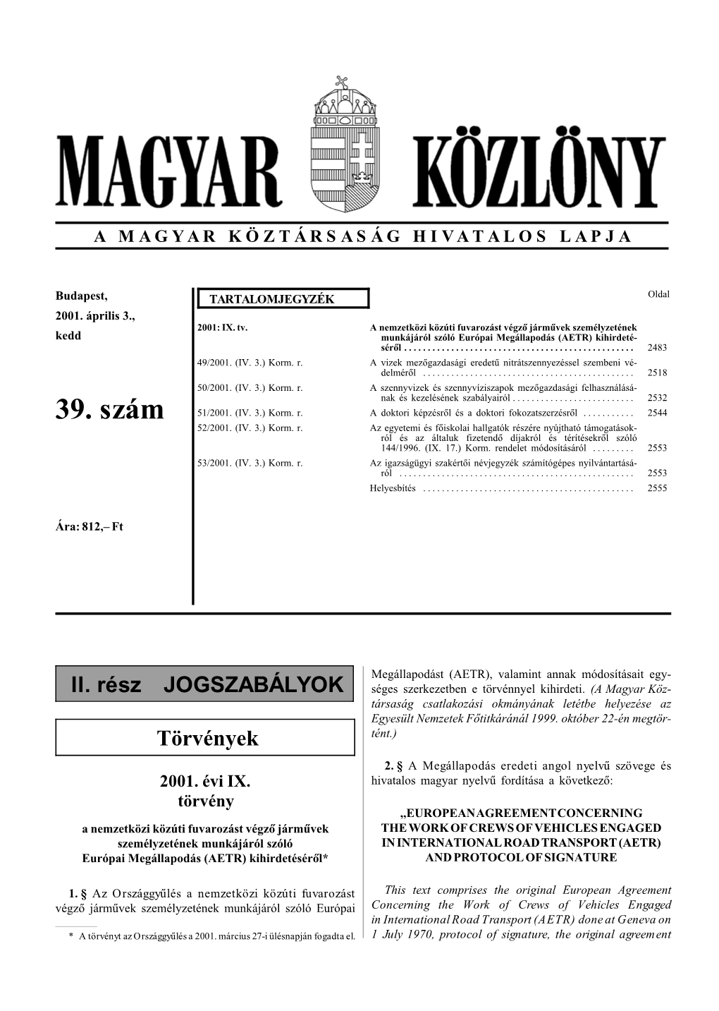 39. Szám 51/2001