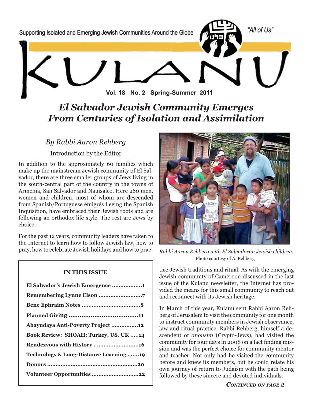 Spring-Summer 2011 El Salvador Jewish Community Emerges from Centuries of Isolation and Assimilation