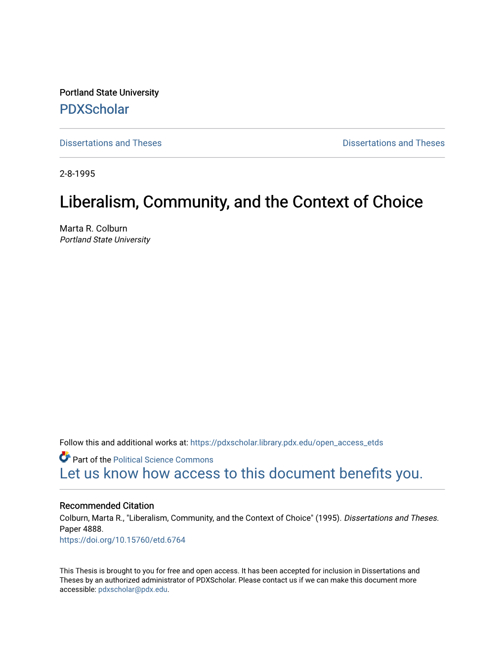 Liberalism, Community, and the Context of Choice