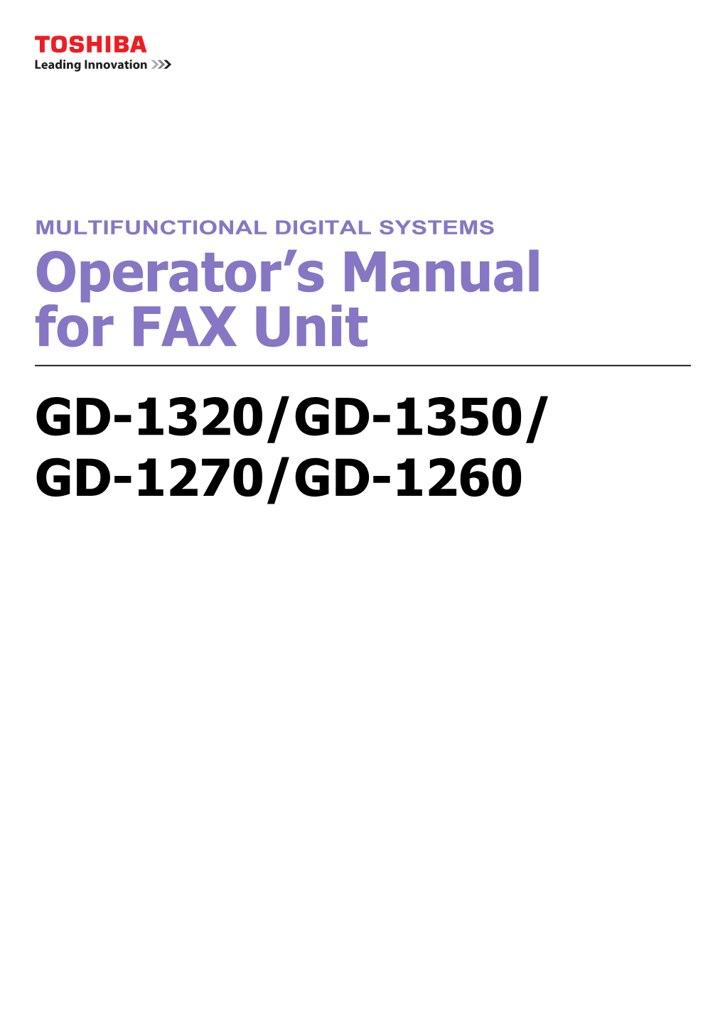 Operator's Manual for FAX Unit