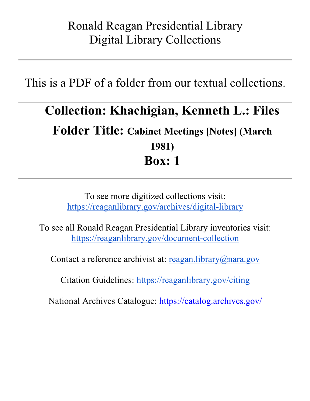 Khachigian, Kenneth L.: Files Folder Title: Cabinet Meetings [Notes] (March 1981) Box: 1