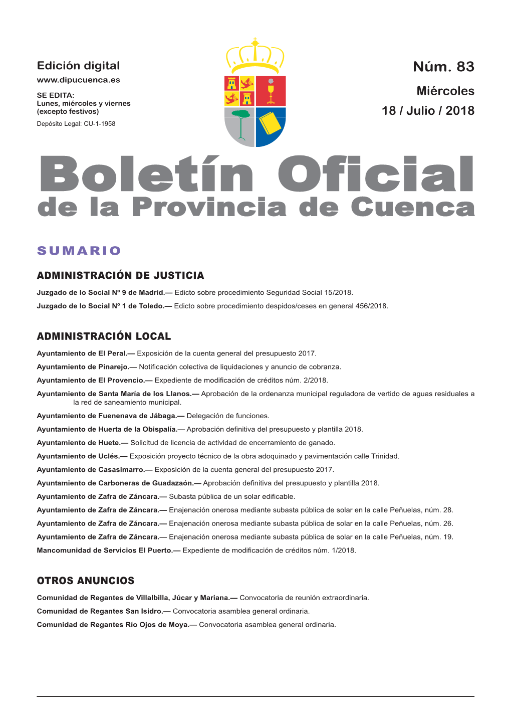 Boletín Oficial De La Provincia De Cuenca Sumario Administración De Justicia