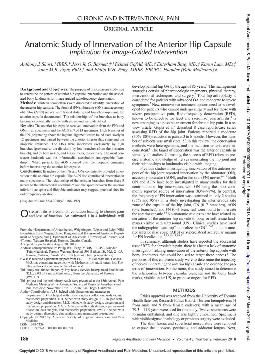 Anatomic Study of Innervation of the Anterior Hip Capsule: Implication