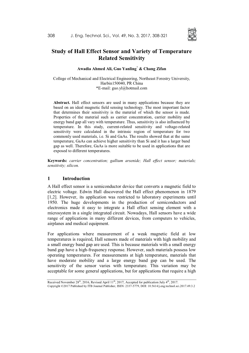 Study of Hall Effect Sensor and Variety of Temperature Related Sensitivity