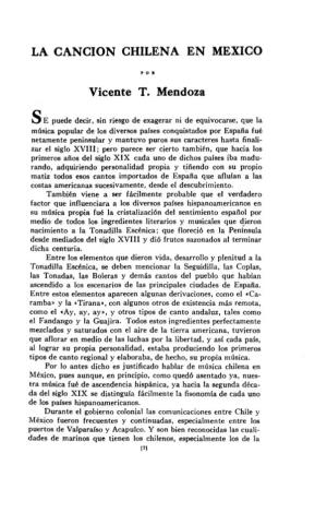 LA CANCION CHILENA EN MEXICO Vicente T. Mendoza