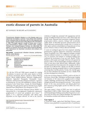 An Emerging Exotic Disease of Parrots in Australia AVIAN, UNUSUAL & EXOTIC