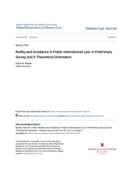 Nullity and Avoidance in Public International Law: a Preliminary Survey and a Theoretical Orientation